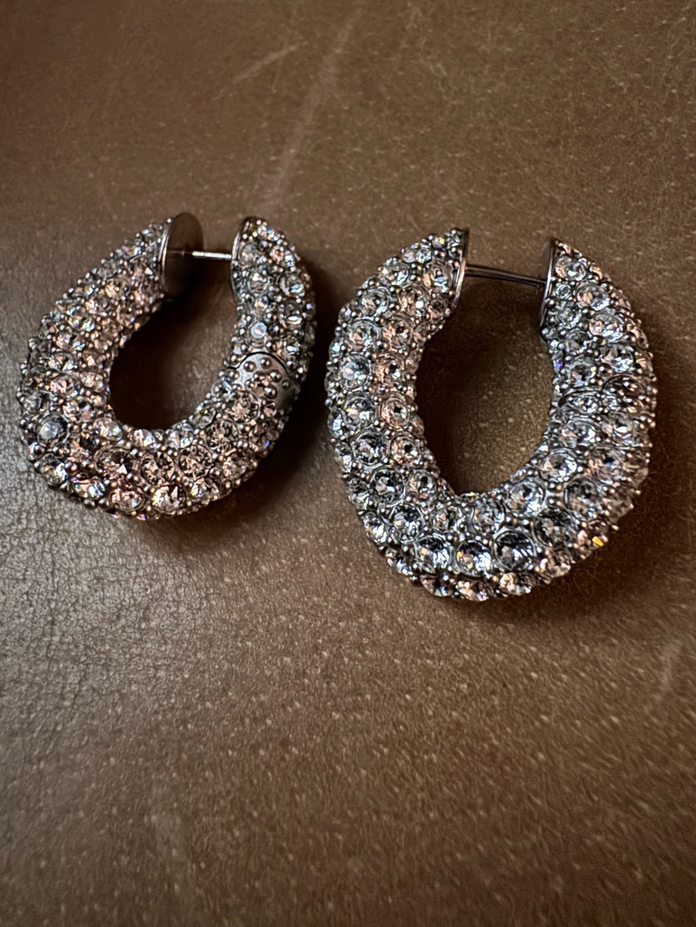 Balenciaga Loop Earrings Silver Crystal Crescent Hoop Twist Pave sculptural
